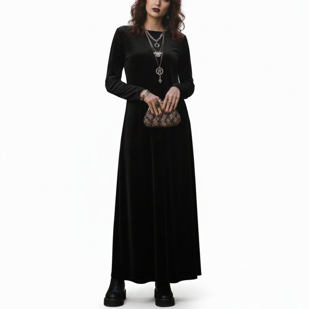 Vintage White Stag 90s Black Velvet Maxi Dress M Whimsigoth Goth Grunge Y2K